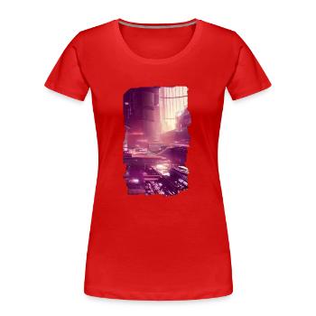 Lila futuristische Stadt - Frauen Premium Bio T-Shirt - Rot - Vorne - Mia (176cm)