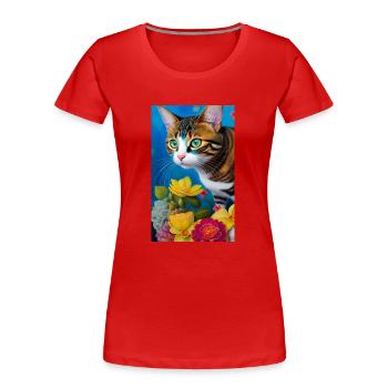 Niedliche kurzhaarige Hauskatze - Frauen Premium Bio T-Shirt - Rot - Vorne - Mia (176cm)
