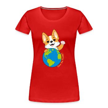 Corgi mit Weltkugel - Frauen Premium Bio T-Shirt - Rot - Vorne - Mia (176cm)