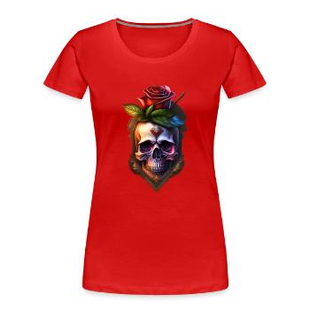 Crâne et os croisés avec rose - T-shirt bio Premium Femme - rouge - Devant - Mia (176cm)