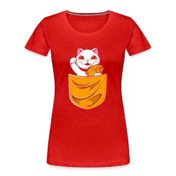 Porte-bonheur Maneki Neko Japon - T-shirt bio Premium Femme - rouge - Devant - Mia (176cm)