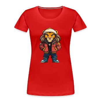 Löwe Fashion Winter - Frauen Premium Bio T-Shirt - Rot - Vorne - Mia (176cm)