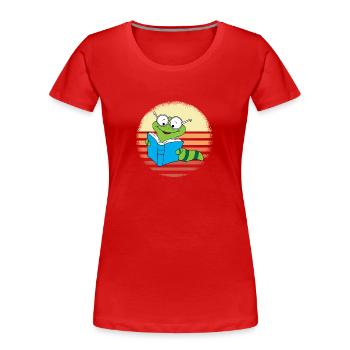 Ver de bibliothèque retro crépuscule design - T-shirt bio Premium Femme - rouge - Devant - Mia (176cm)