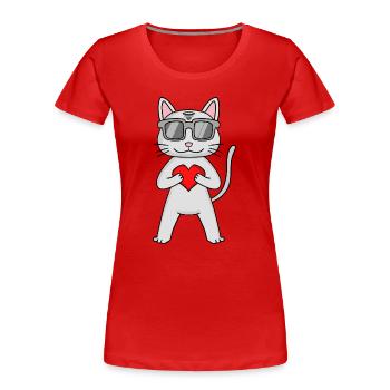 Devon Rex avec lunettes de soleil et cœur - T-shirt bio Premium Femme - rouge - Devant - Mia (176cm)