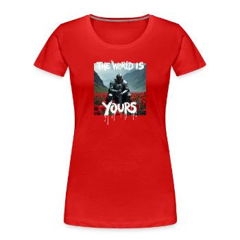 LE MONDE EST À VOUS x FALLEN KNIGHT - T-shirt bio Premium Femme - rouge - Devant - Mia (176cm)