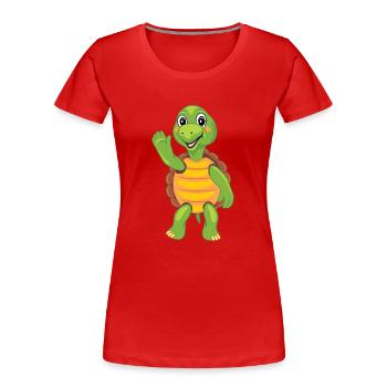 Wellenartig bewegende Tatze der lustigen Karikaturschildkröte - Frauen Premium Bio T-Shirt - Rot - Vorne - Mia (176cm)
