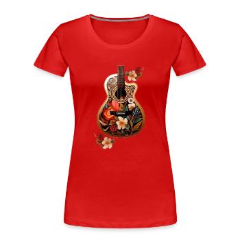 Schöne Gitarre mit Blumenmuster - Frauen Premium Bio T-Shirt - Rot - Vorne - Mia (176cm)