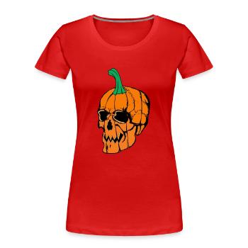 Halloween Totenkopf Kürbis - Frauen Premium Bio T-Shirt - Rot - Vorne - Mia (176cm)