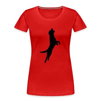 Dog jumps to treat - Women's Premium Organic T-Shirt - red - Front - Mia (176cm)