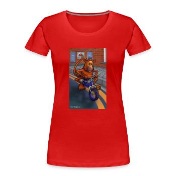 Monkey on a bicycle - Women's Premium Organic T-Shirt - red - Front - Mia (176cm)