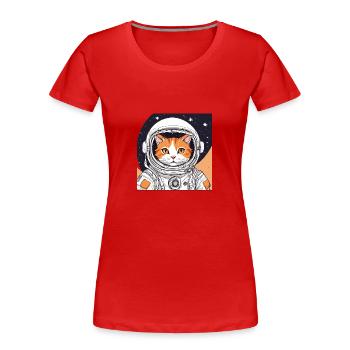 Astronauten-Katze - Frauen Premium Bio T-Shirt - Rot - Vorne - Mia (176cm)