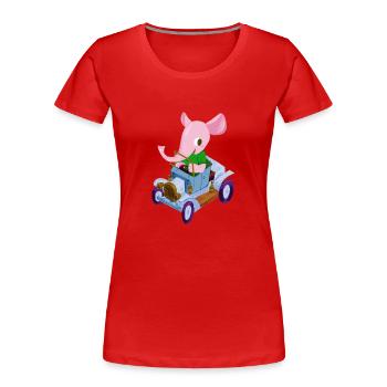 Elephant in a vintage car - Women's Premium Organic T-Shirt - red - Front - Mia (176cm)