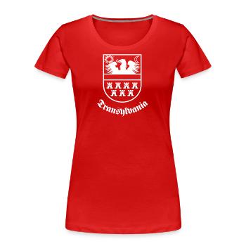 Siebenbürgen-Wappen "Transylvania" weiss - Frauen Premium Bio T-Shirt - Rot - Vorne - Mia (176cm)