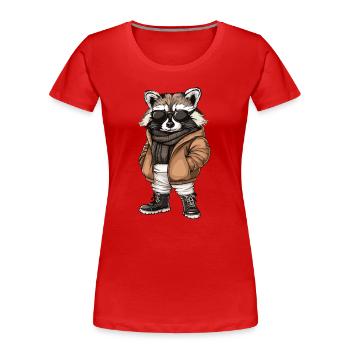 Waschbär Cool Winter - Frauen Premium Bio T-Shirt - Rot - Vorne - Mia (176cm)