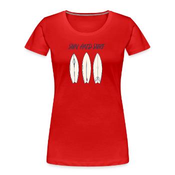 Conception vintage de planche de surf Sun and Surf - T-shirt bio Premium Femme - rouge - Devant - Mia (176cm)