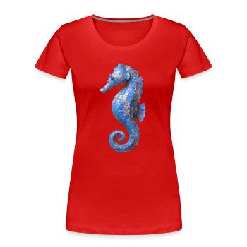 Seepferdchen Mosaik - Blaues Meeres-Design - Frauen Premium Bio T-Shirt - Rot - Vorne - Mia (176cm)