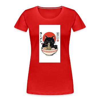 Katzenramen unter rotem Mond - Frauen Premium Bio T-Shirt - Rot - Vorne - Mia (176cm)