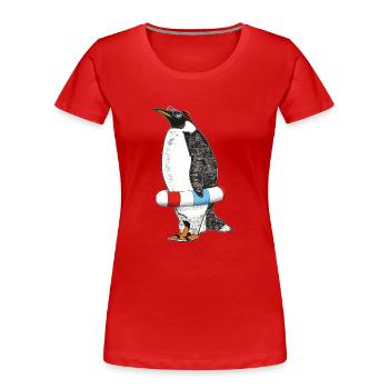 PINGUIN WARTET SOMMER - Frauen Premium Bio T-Shirt - Rot - Vorne - Mia (176cm)