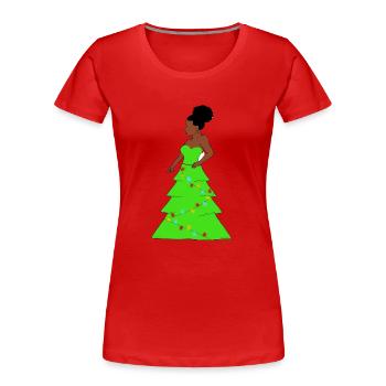 Afro Frau Weihnachtsbaum, afrikanische Weihnacht - Frauen Premium Bio T-Shirt - Rot - Vorne - Mia (176cm)