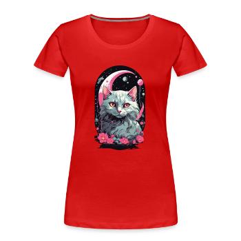 Gothic Pastel Magische Katze Nacht Aesthetic - Frauen Premium Bio T-Shirt - Rot - Vorne - Mia (176cm)
