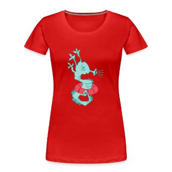 Bademeister, Seepferdchen mit Schwimmring - Frauen Premium Bio T-Shirt - Rot - Vorne - Mia (176cm)