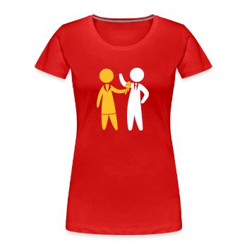 Reporter spricht ins Mikrofon - Frauen Premium Bio T-Shirt - Rot - Vorne - Mia (176cm)