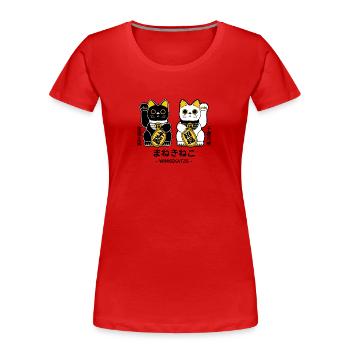 Manekineko - Winkekatze - Frauen Premium Bio T-Shirt - Rot - Vorne - Mia (176cm)