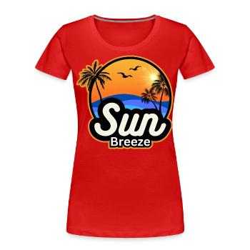 SUN Breeze - Holiday motif with palm trees by the sea - Women's Premium Organic T-Shirt - red - Front - Mia (176cm)