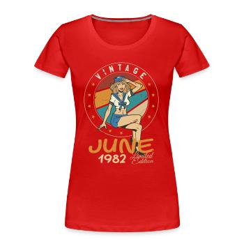 Vintage 1982 - Born In June 1982 - Women's Premium Organic T-Shirt - red - Front - Mia (176cm)