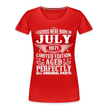 Juillet 1971 | Anniversaire 1971 Né en juillet 1971 - T-shirt bio Premium Femme - rouge - Devant - Mia (176cm)