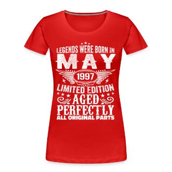 Mai 1997 Geburtstagsgeschenk Mai 1997 Mai - Frauen Premium Bio T-Shirt - Rot - Vorne - Mia (176cm)