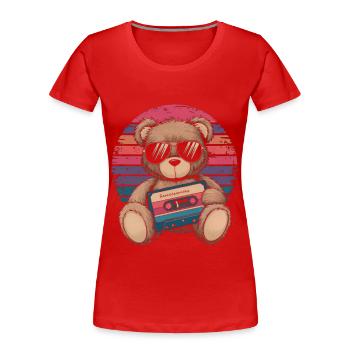 Teddybär mit Sonnenbrille und Musik Kassette - Frauen Premium Bio T-Shirt - Rot - Vorne - Mia (176cm)