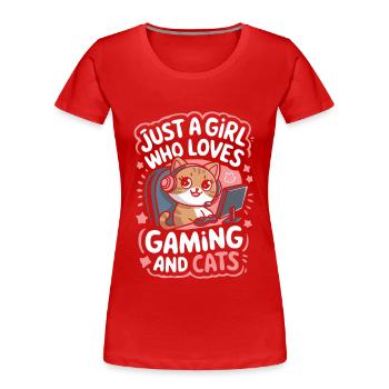 Gaming Computer Konsole Mädchen Katze - Frauen Premium Bio T-Shirt - Rot - Vorne - Mia (176cm)
