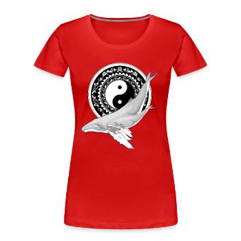 Yin Yang Buckelwale - Frauen Premium Bio T-Shirt - Rot - Vorne - Mia (176cm)