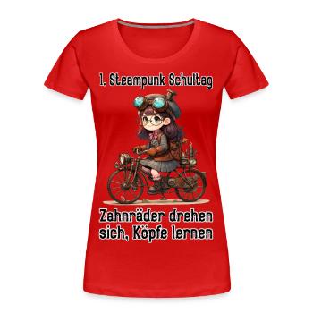 First Steampunk School Day - Women's Premium Organic T-Shirt - red - Front - Mia (176cm)
