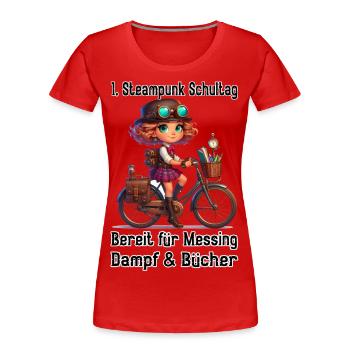 Première journée d’école Steampunk - T-shirt bio Premium Femme - rouge - Devant - Mia (176cm)