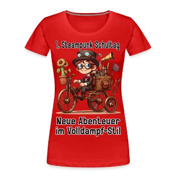 Première journée d’école Steampunk - T-shirt bio Premium Femme - rouge - Devant - Mia (176cm)
