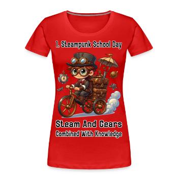 Première journée d’école Steampunk - T-shirt bio Premium Femme - rouge - Devant - Mia (176cm)
