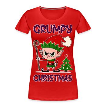 Grumpy Christmas Elf - Women's Premium Organic T-Shirt - red - Front - Mia (176cm)
