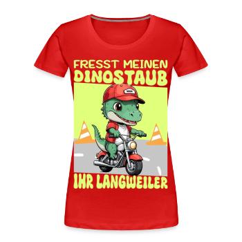 Dinosaurier auf Motorrad - Frauen Premium Bio T-Shirt - Rot - Vorne - Mia (176cm)
