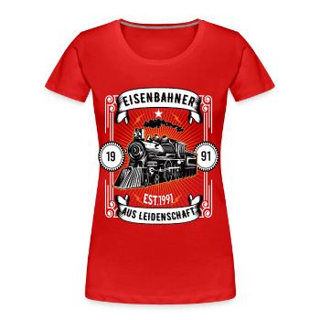 Modellbahn Eisenbahn Modelleisenbahn Modellbauer - Frauen Premium Bio T-Shirt - Rot - Vorne - Mia (176cm)