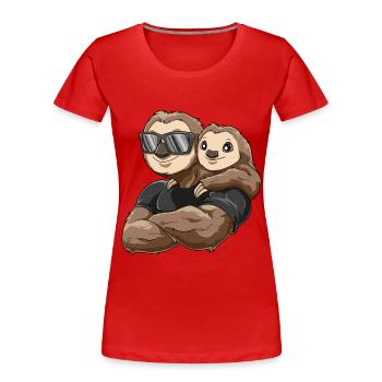 Starkes Faultier mit Baby Faultier Kind - Frauen Premium Bio T-Shirt - Rot - Vorne - Mia (176cm)