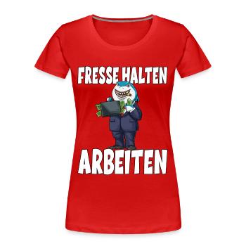 Arbeiten Hai Chef Kapitalismus - Frauen Premium Bio T-Shirt - Rot - Vorne - Mia (176cm)