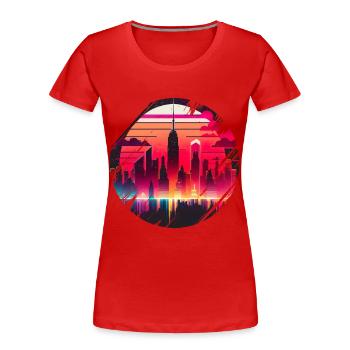 New York City Skyline Sonnenuntergang Hitze - Frauen Premium Bio T-Shirt - Rot - Vorne - Mia (176cm)