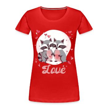 Niedlilches Waschbär Paar mit Herzen - Frauen Premium Bio T-Shirt - Rot - Vorne - Mia (176cm)