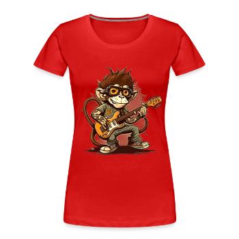 Affe Schimpanse spielt Acousitc Rock Gitarre - Frauen Premium Bio T-Shirt - Rot - Vorne - Mia (176cm)