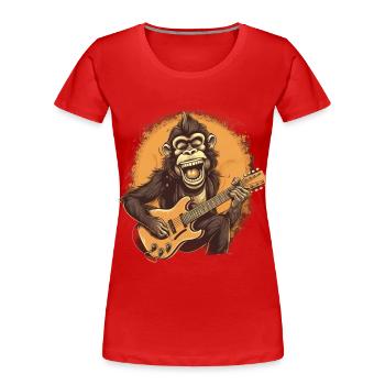 Affe Schimpanse spielt Acousitc Rock Gitarre - Frauen Premium Bio T-Shirt - Rot - Vorne - Mia (176cm)