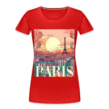 Paris Eiffelturm Bonjour Souvenirs - Frauen Premium Bio T-Shirt - Rot - Vorne - Mia (176cm)