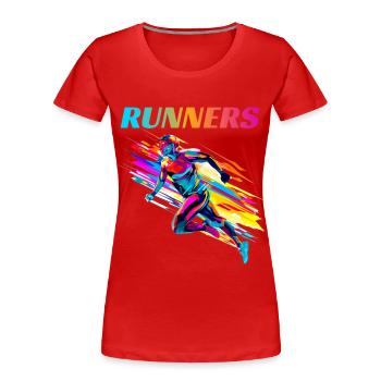 Dynamische Läufer Lauf Wettkampf - Frauen Premium Bio T-Shirt - Rot - Vorne - Mia (176cm)