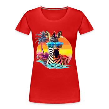 Lustiges Zebra mit Sonnenbrille Retro Stil für - Frauen Premium Bio T-Shirt - Rot - Vorne - Mia (176cm)
